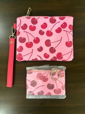 Pink Cherry Wristlet Bag and Matching Coin Purse